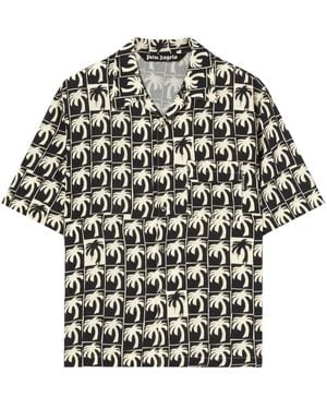 Palm Angels Palm-Tree Print Bowling Shirt - White