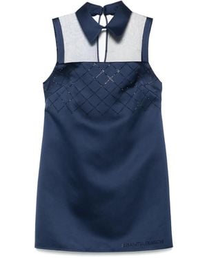 Elisabetta Franchi Rhinestones Satin Mini Dress - Blue