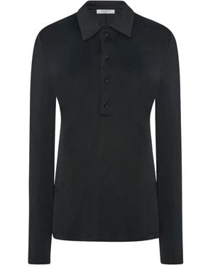 Another Tomorrow Long-Sleeve Polo Top - Black