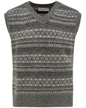 DUNST Fair Isle-Knit V-Neck Jumper - Grey