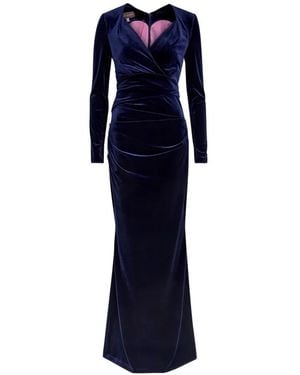 Talbot Runhof Gathered Velvet Gown - Blue