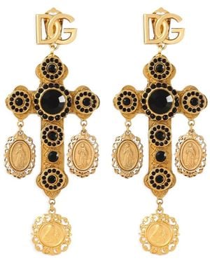 Dolce & Gabbana Drop Cross Earrings With Votive Medallions - Metallic