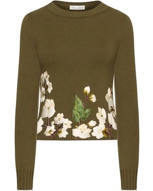 Oscar de la Renta Maglione Con Ricamo A Fiori - Verde