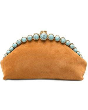 Cult Gaia Una Stone-Embellished Suede Clutch Bag - Orange