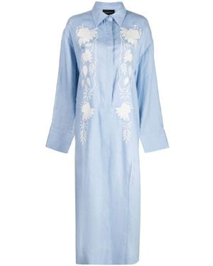 Cynthia Rowley Floral-Embroidered Shirt Dress - Blue