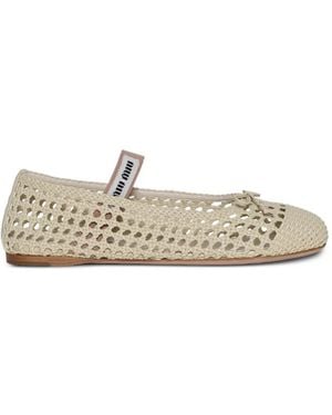 Miu Miu Woven-Leather Ballet Flats - White