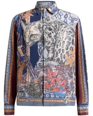 Etro Leopard-Print Silk Shirt - Blue