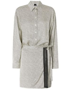 Pinko Mini Shirt Dress With Polka-Dot Print And Lace - Grey