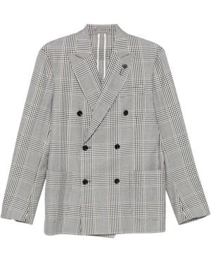 Lardini Double-Breasted Checked Blazer - Grey