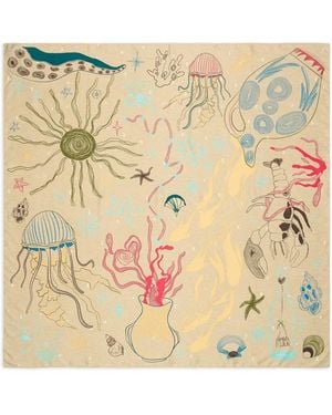 Bimba Y Lola Marine-Print Square Scarf - Natural