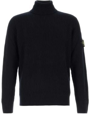 Stone Island Ribbed Turtleneck Jumper - Blue