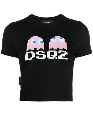 DSquared² X Pac- Graphic-Print Cropped T-Shirt - Black