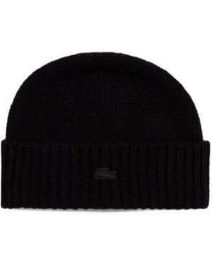 Lacoste 3D Rib-Knit Wool Beanie - Black