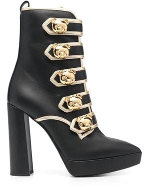 Moschino Teddy Bear Button-Detail Leather Boots - Black