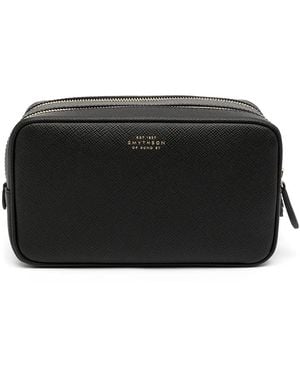 Smythson Panama Grained Leather Zip-up Wash Bag - Black