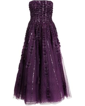 Saiid Kobeisy Heart-Appliqué Beaded Tulle Dress - Purple