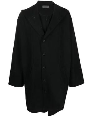 Yohji Yamamoto フーデッド シングルコート - ブラック