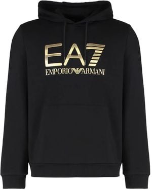 EA7 Logo Cotton Hoodie - Black