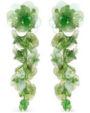 Oscar de la Renta Flower-Sequin Dangling Earrings - Green