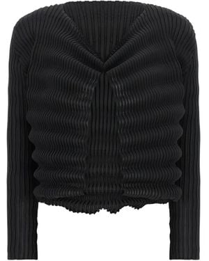 Issey Miyake Spring Pleats Wave-Pattern Cardigan - Black