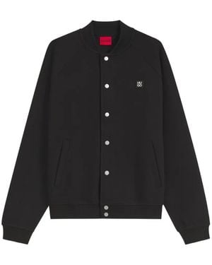 HUGO Interlock-Jersey Bomber Jacket With Stacked-Logo Trim - Black