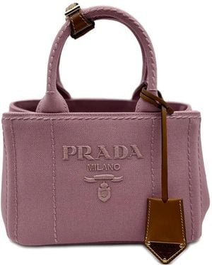Prada Logo-Embroidered Tote Bag - Purple