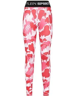 Philipp Plein Camouflage-Print Logo-Waistband Leggings - Red