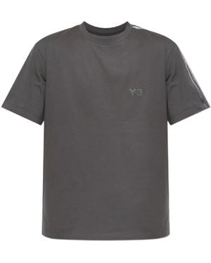 Y-3 Logo-Print Side-Stripe T-Shirt - Grey