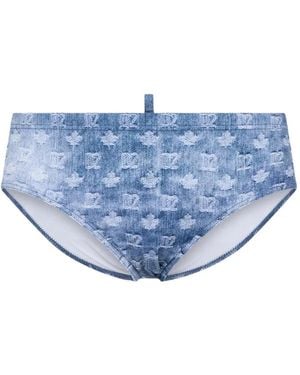 DSquared² Monogram-Pattern Swim Brief - Blue