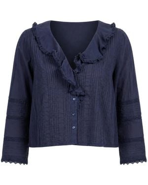 Doen Huguette Gesmockte Blouse Met Ruches - Blauw