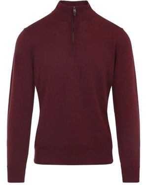 Canali Zip-Neck Wool Sweater - Red