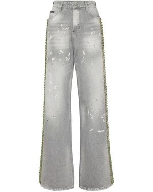 Philipp Plein Crystal-Embellished Jeans - Gray