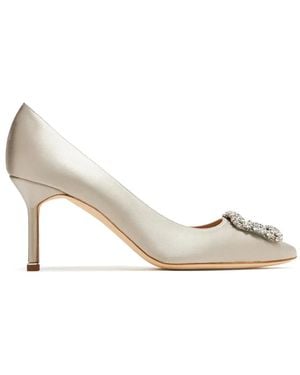 Manolo Blahnik Hangisi 70 Crystal-Buckle Court Shoes - Natural