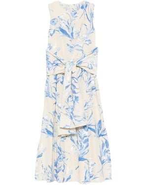 ROSSO35 Floral-Print Tie Midi Dress - White