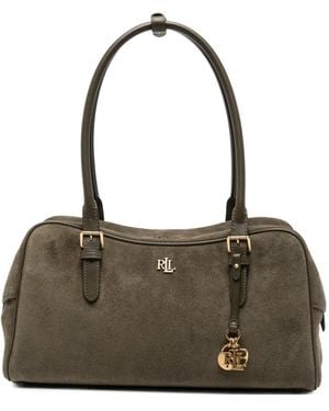 Ralph Lauren Logo-Plaque Suede Shoulder Bag - Metallic