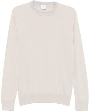 Eleventy Layered-Neck Ribbed-Trim Jumper - White