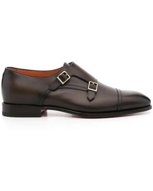 Santoni Leather Monk Shoes - Brown