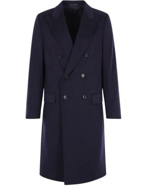 Caruso Peak-Lapel Double-Breasted Coat - Blue