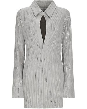 The Attico Crystal-Embellished Collared Mini Dress - Grey