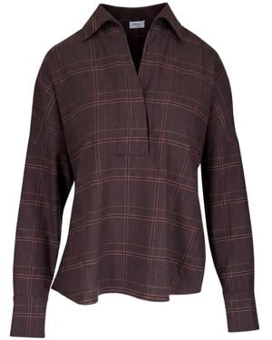 Akris Punto Check-Pattern V-Neck Blouse - Purple