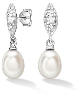 Dower & Hall Orecchini Pendenti Martellati Con Perle D'Acqua Dolce - Bianco