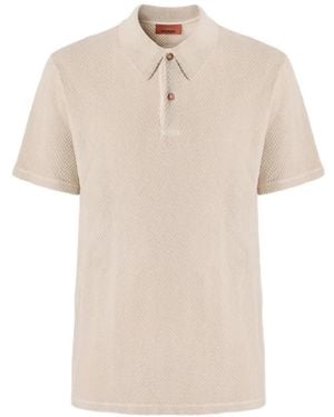 Missoni Cotton And Viscose Polo Shirt With Zigzag Motif - Natural