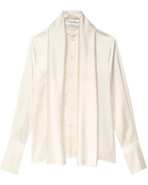 Another Tomorrow Scarf-Detail Band-Collar Blouse - White