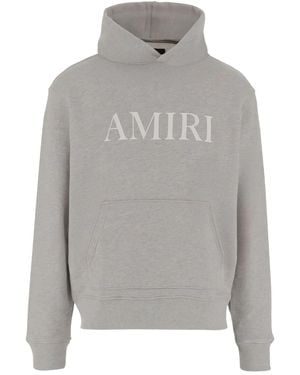Amiri Cotton Sweatshirt With Hood And Contrasting Logo Detail - Grey