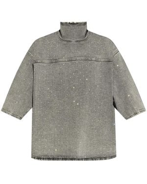 Fabiana Filippi Rhinestone Embroidered Denim Top - Grey