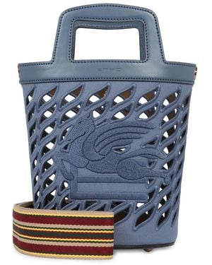 Etro Signature Pegaso Leather Bucket Bag - Blue