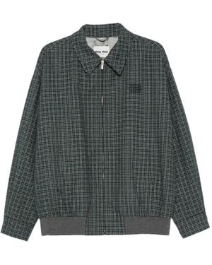 Miu Miu Check-Pattern Logo-Patch Jacket - Green