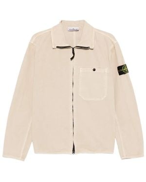 Stone Island 1200014 Organic Panama Cotton Old-Effect Comfort-Fit Zip-Up Overshirt With Pocket - Natural