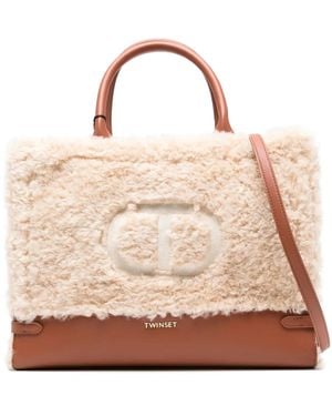 Twinset Textured Top-Handle Tote Bag - Natural