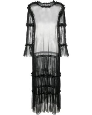MM6 by Maison Margiela Sheer Long Length Ruffle Trim Blouse - Black